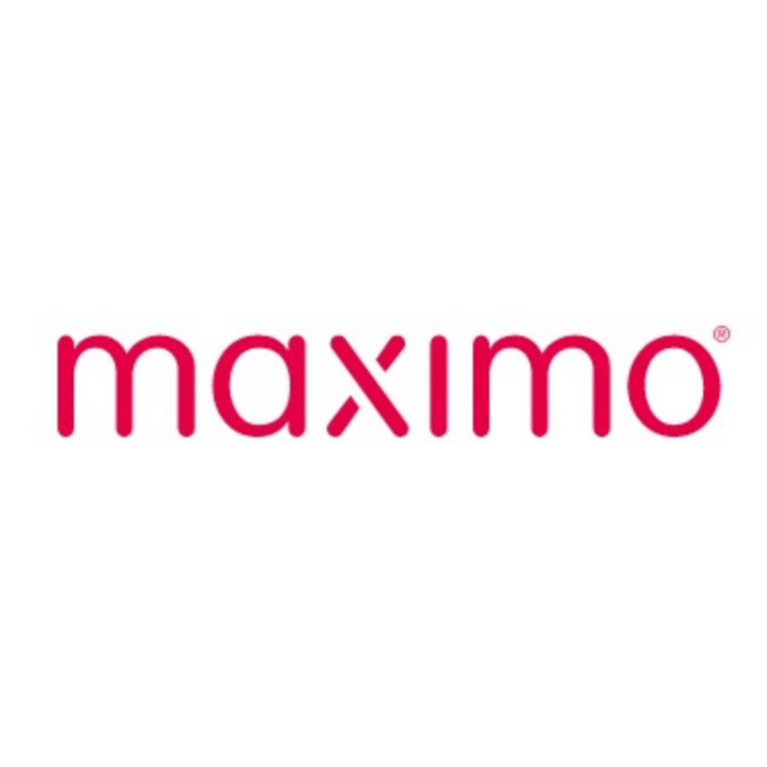 Das Bild zeigt das Wort „maximo“ in Kleinbuchstaben in stilisierter roter Schrift. Der Hintergrund ist weiß.