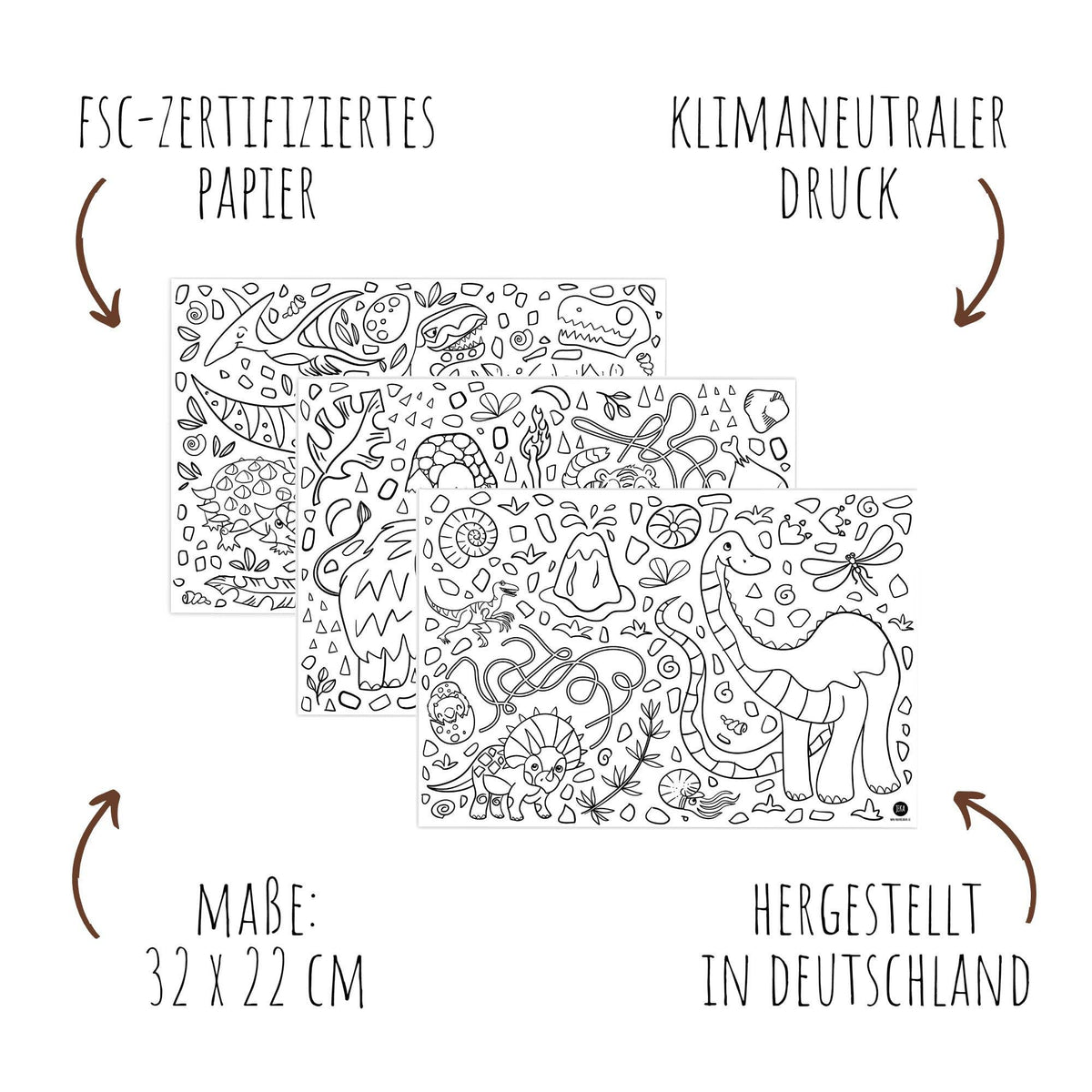 12 Platzsets zum Ausmalen Motiv Dino