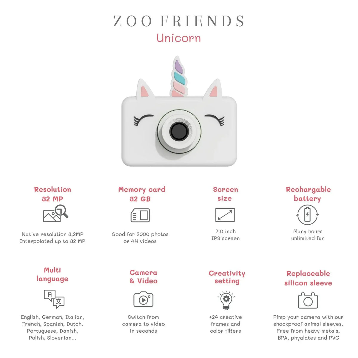 Kinder-Kamera C1 - Zoo Friends Unicorn - nila kids