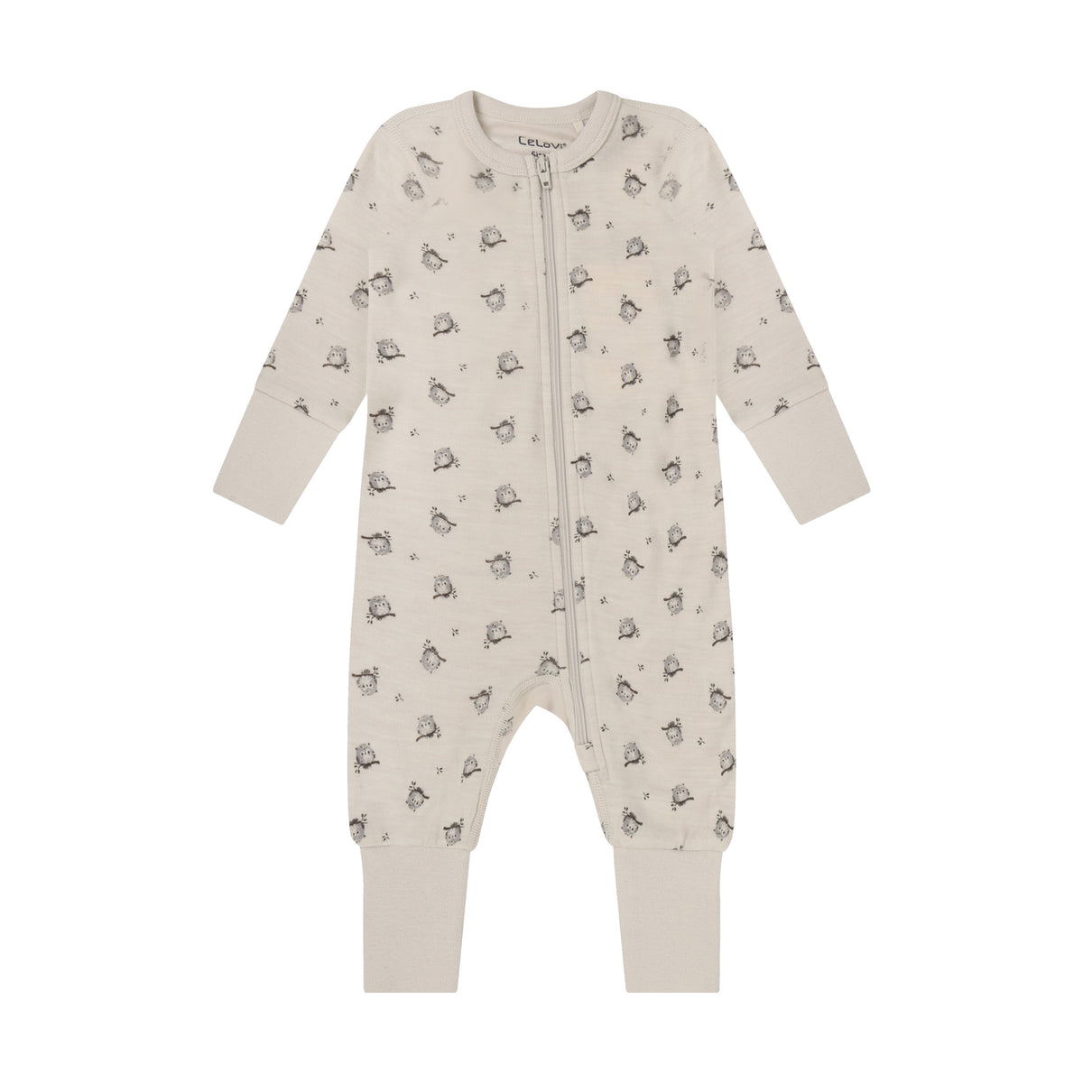 Winter Overall Langarm mit Allover-Print Wolle/Bambus – Braun Melange - nila kids