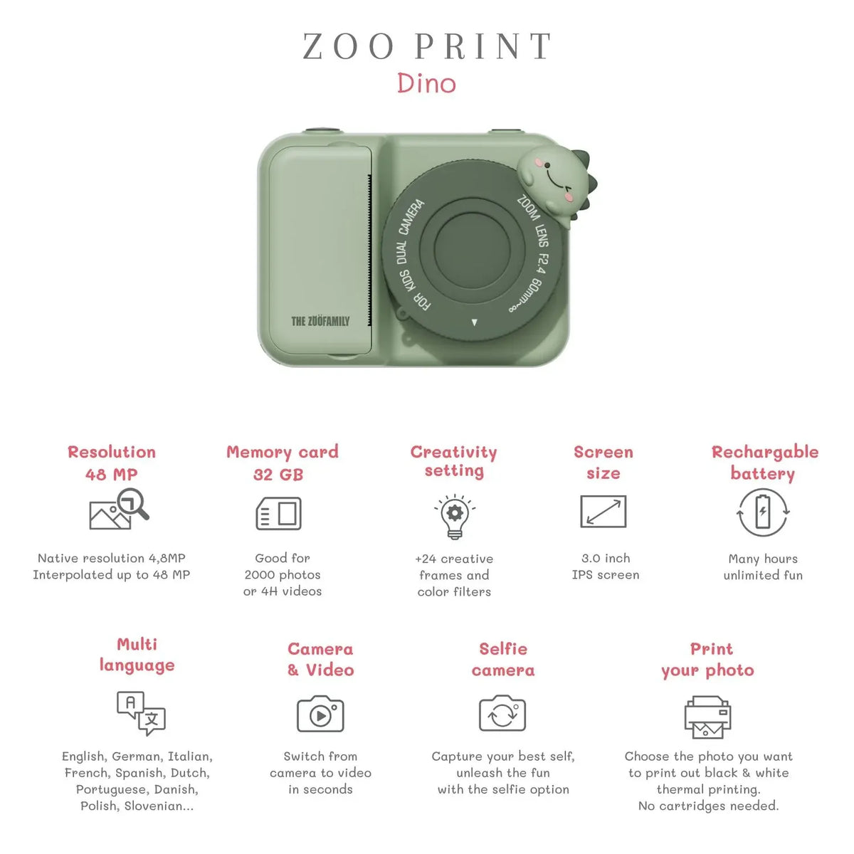 Kinder-Kamera P2- Zoo Print Dino