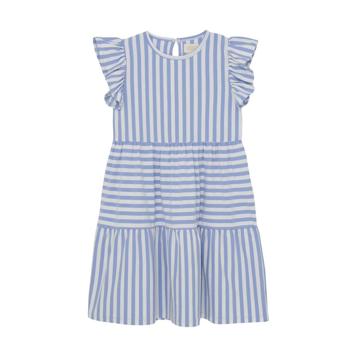 Gestreiftes Sommerkleid – Hellblau/Weiss mit Rüschenärmeln - nila kids