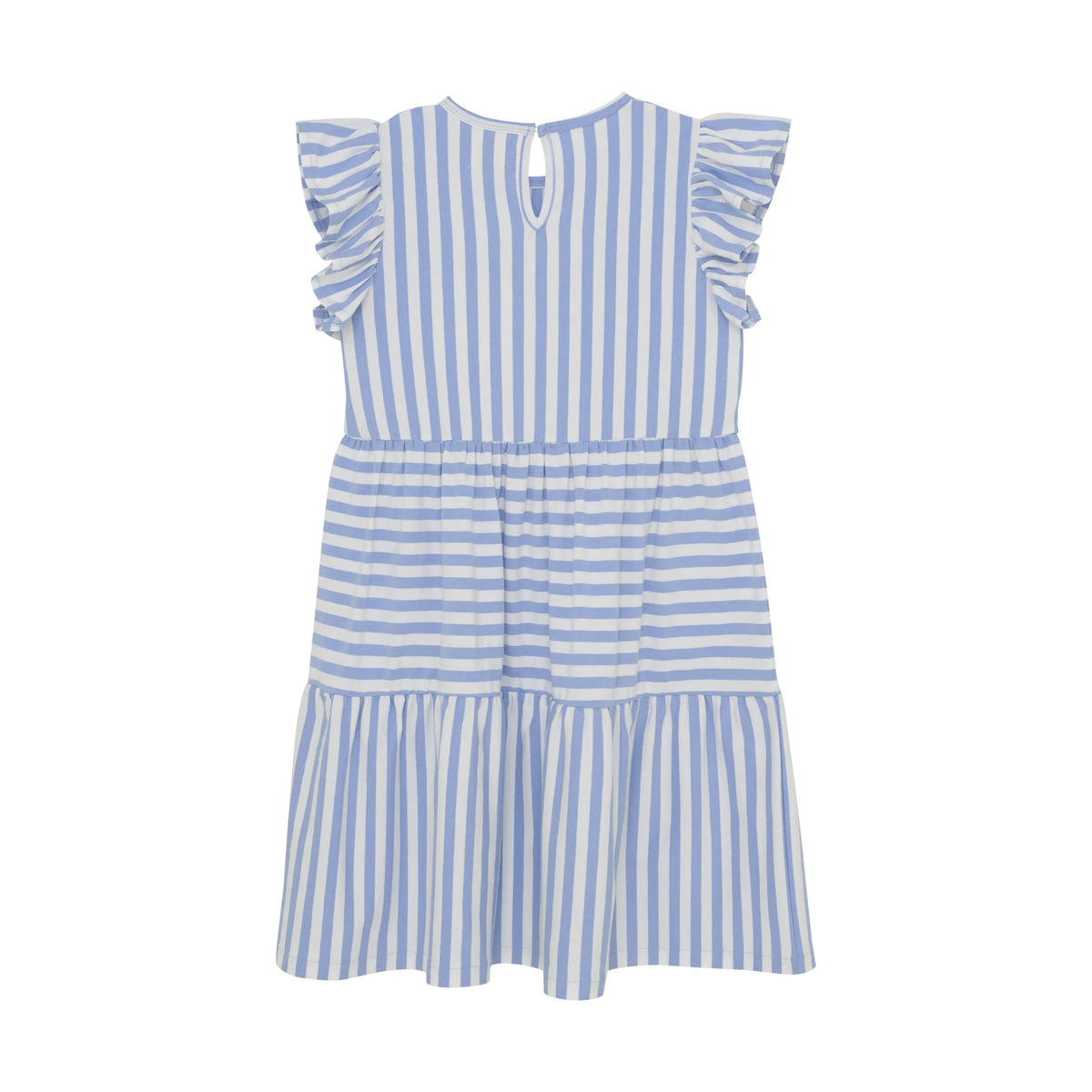 Gestreiftes Sommerkleid – Hellblau/Weiss mit Rüschenärmeln - nila kids
