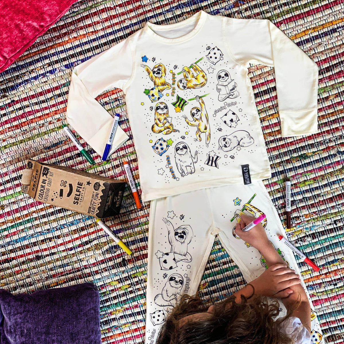 Schlafende Faultiere Pyjama zum ausmalen - nila kids
