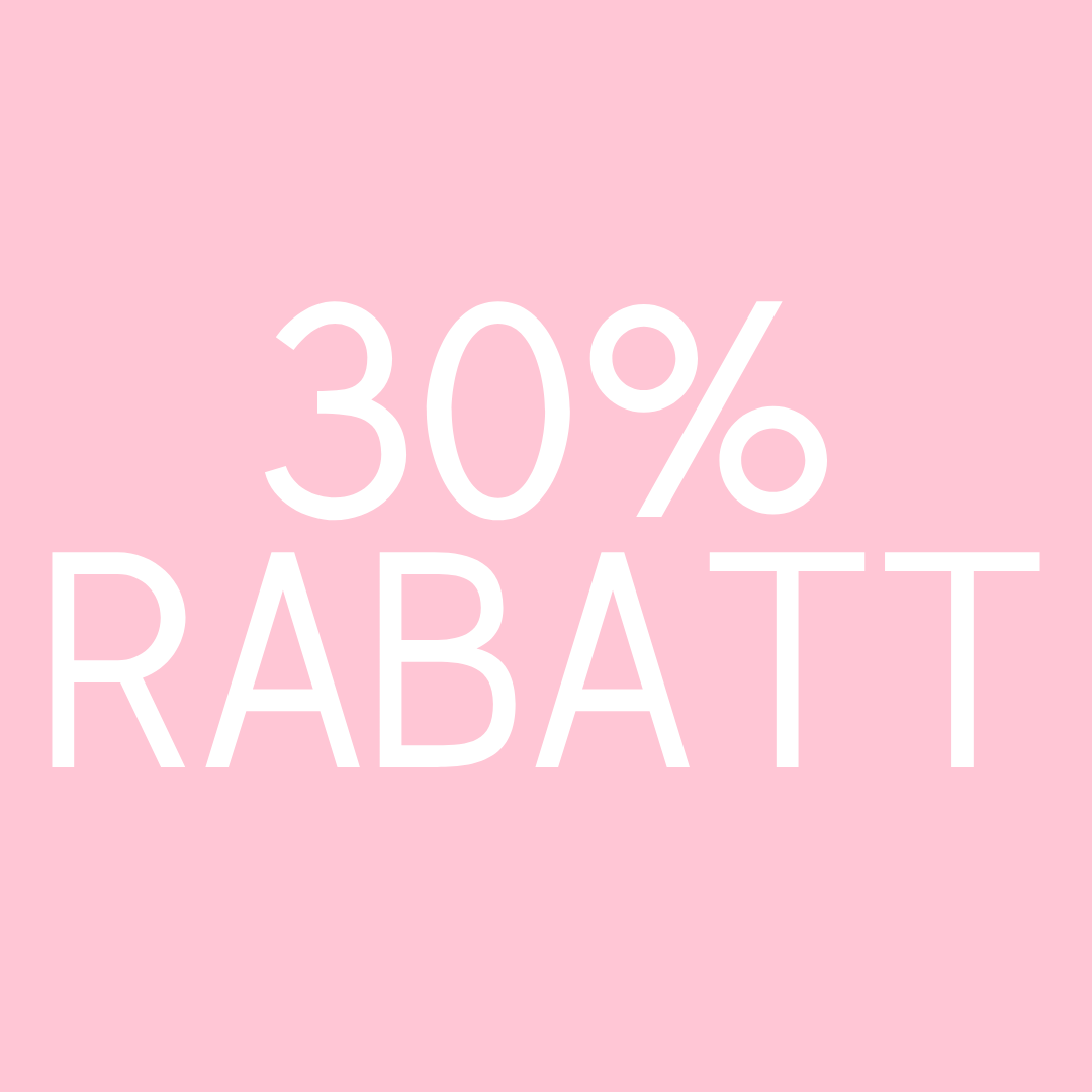 Ein rosa Hintergrund mit weißem Text in der Mitte, auf dem „30 % RABATT“ steht.