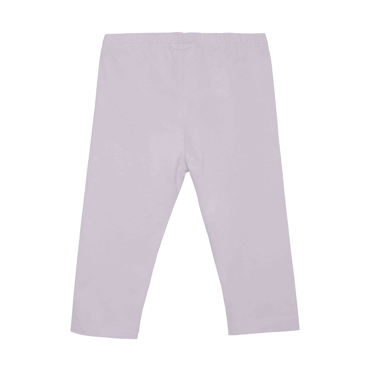 Vor einem schlichten weißen Hintergrund ist eine helllilafarbene Kinderleggings der Marke Minymo von hinten abgebildet. Die Minymo - Leggings 3/4 mit elastischem Bund und langen Beinen entspricht genau dieser Beschreibung.