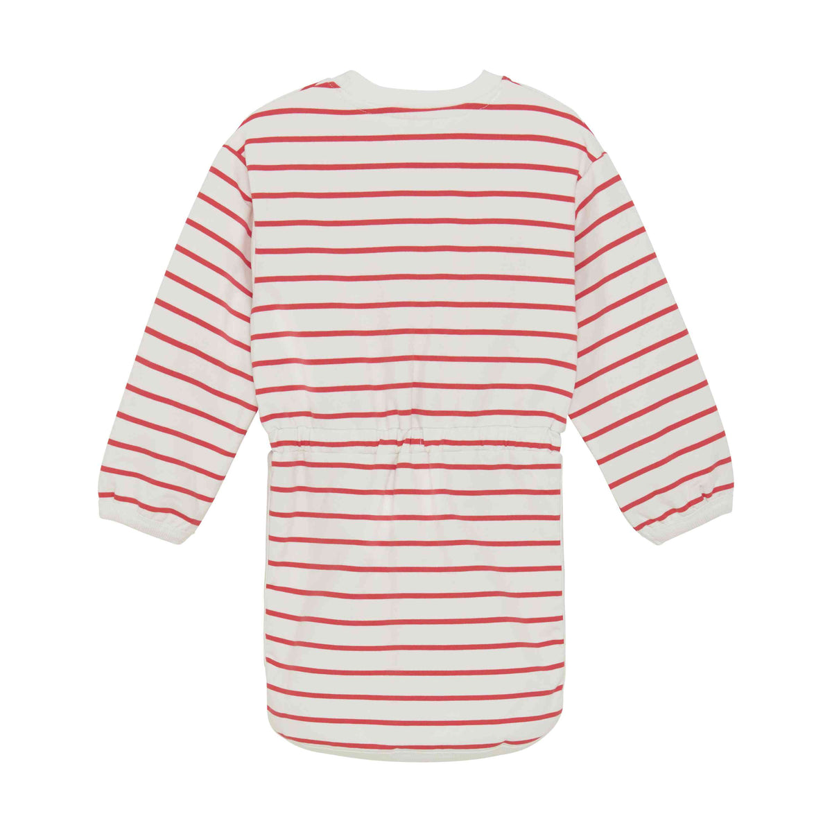 Sweatkleid mit Streifen und Bindegürtel – rot/weiss