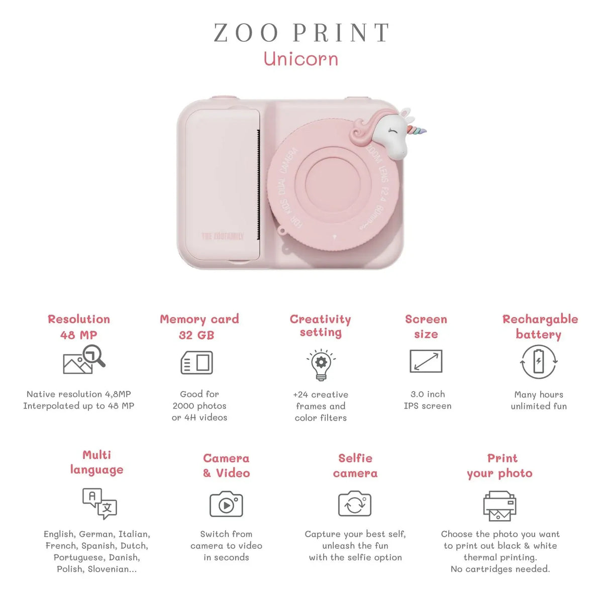 Kinder-Kamera  P2- Zoo Print Einhorn