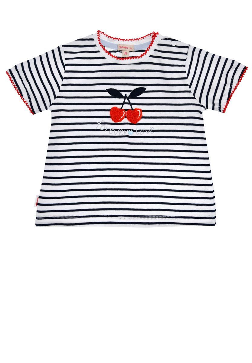 T-Shirt „Kirsche“ geringelt – navy/white | 100 % Baumwolle, romantisch & verspielt