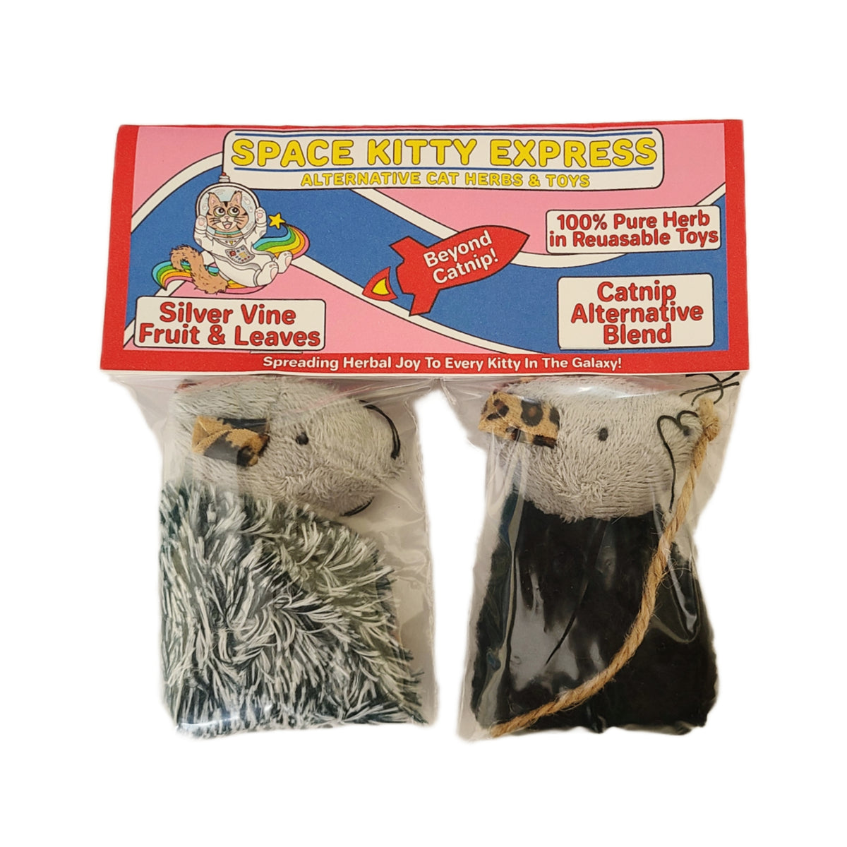 Mezcla alternativa Silvervine y Catnip - Paquete de 2 ratones recargables (¡sin hierba gatera!) de Space Kitty Express