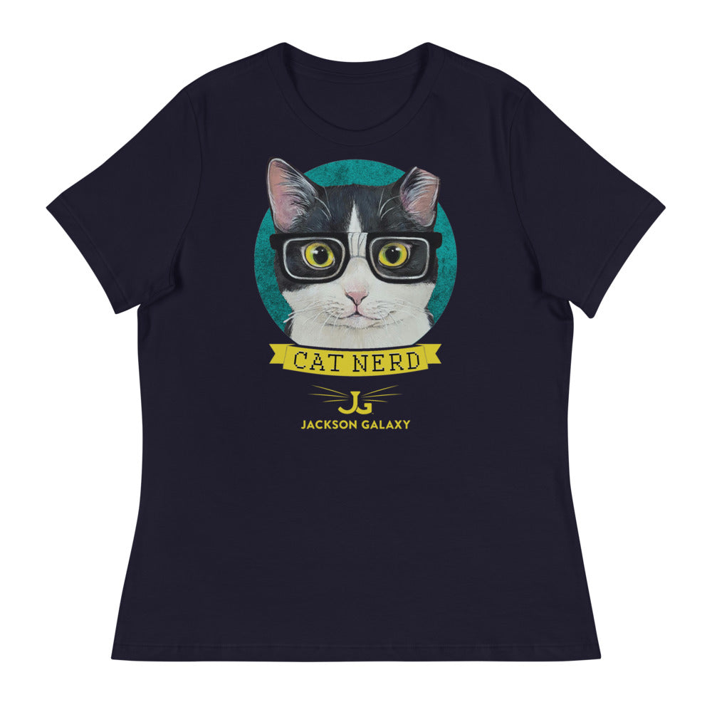 Camisa holgada de mujer: CAT NERD (diseño turquesa)